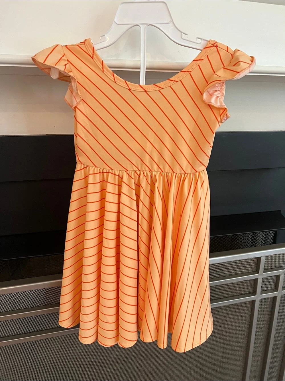 Dot Dot Smile Peach and Orange Striped Flutter-Sleeve Dress